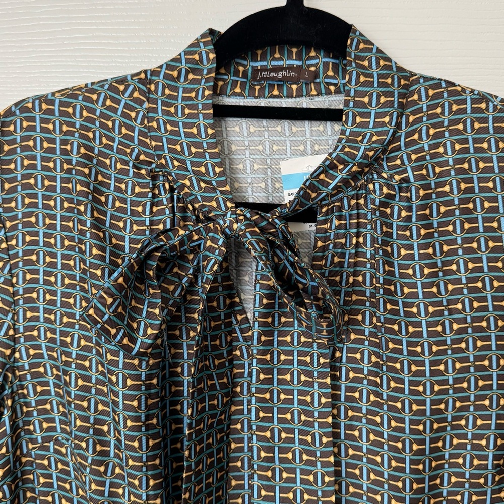 J. McLaughlin Retro Womens Equine Sereno Alley Darden Silk-Blend Dress Sz L NWT